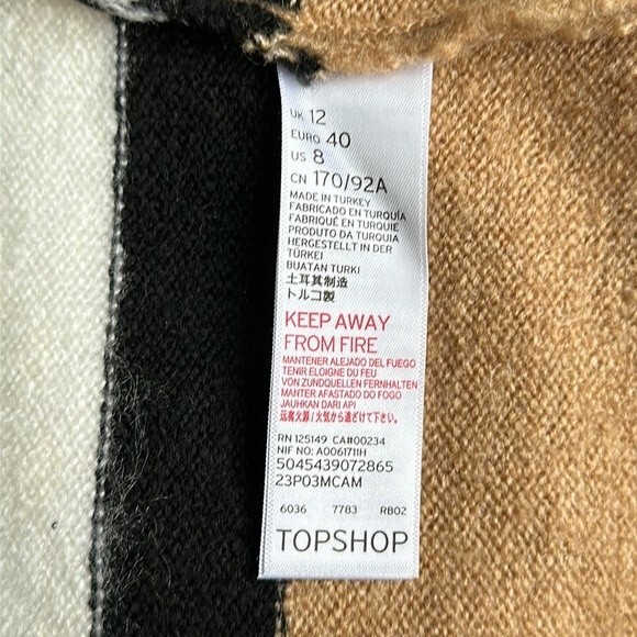 TOPSHOP Women’s Camel Ivory Black Stripes Open Front Cardigan Sweater Size 8 - Picture 10 of 11